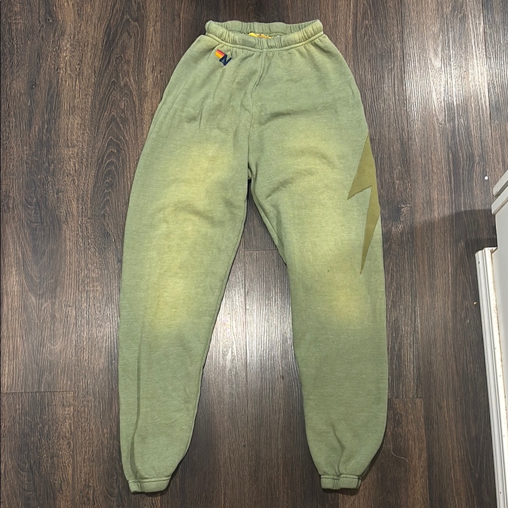 Aviator Nation Green and Yellow Joggers with Elastic Waistband